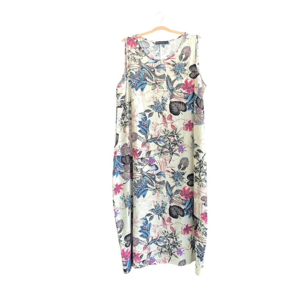 Zanzea Plus Size Floral Maxi Dress 4XL Beige Sleeveless Boho Casual Summer